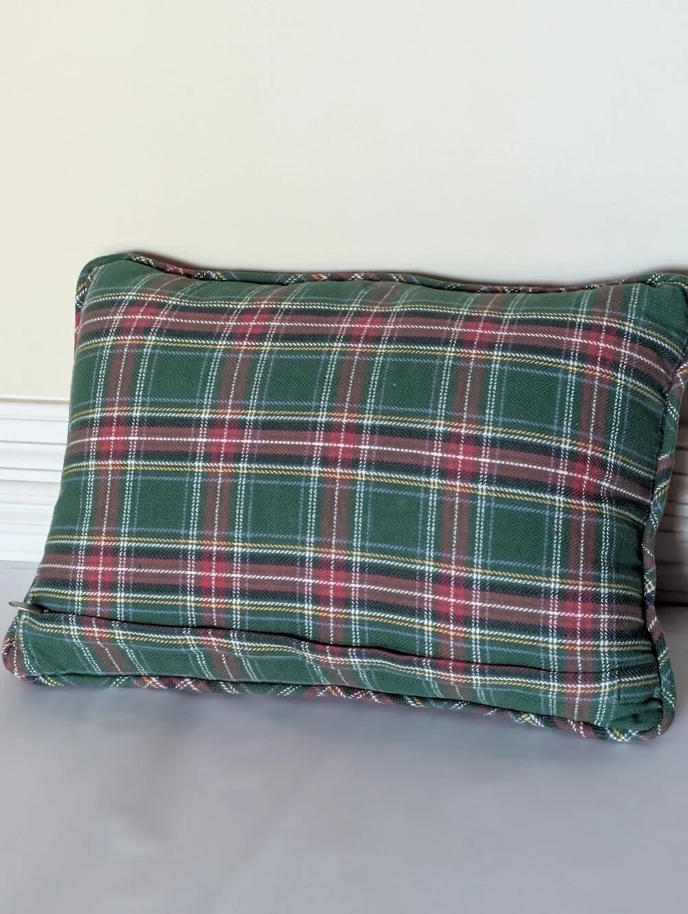 Vintage Pier 1 Beaded and Jingle Bells Plaid JOY Christmas Pillow Holiday Bow